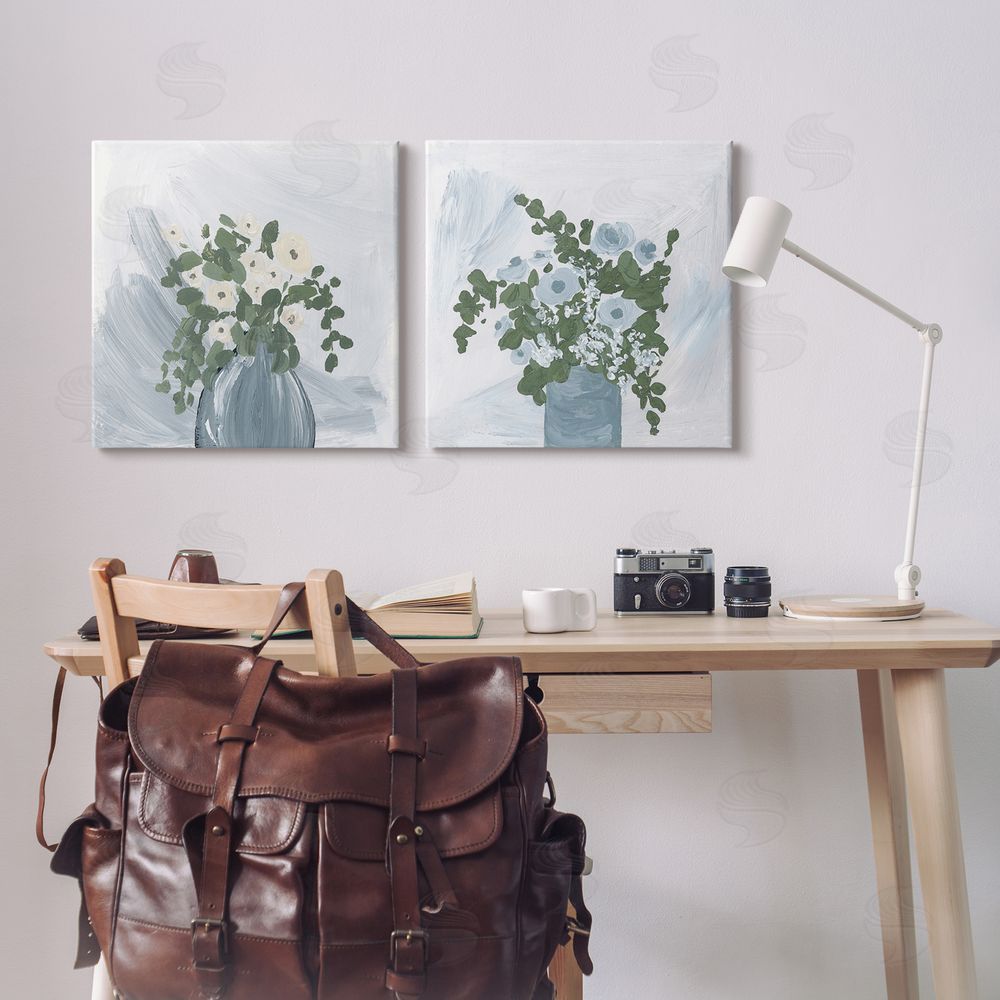 Lucille Price Painterly Blue Daises Flowers Plants Vase Canvas Wall Art Print in Room