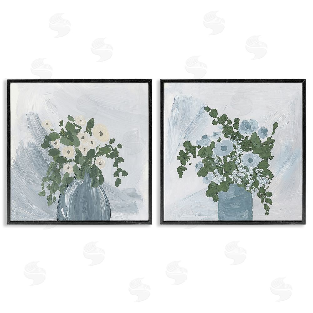 Lucille Price Painterly Blue Daises Flowers Plants Vase Black Framed Giclee Wall Art Print