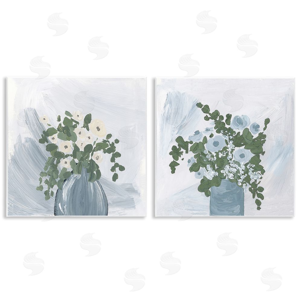 Lucille Price Painterly Blue Daises Flowers Plants Vase Wooden Wall Plaque Art Print