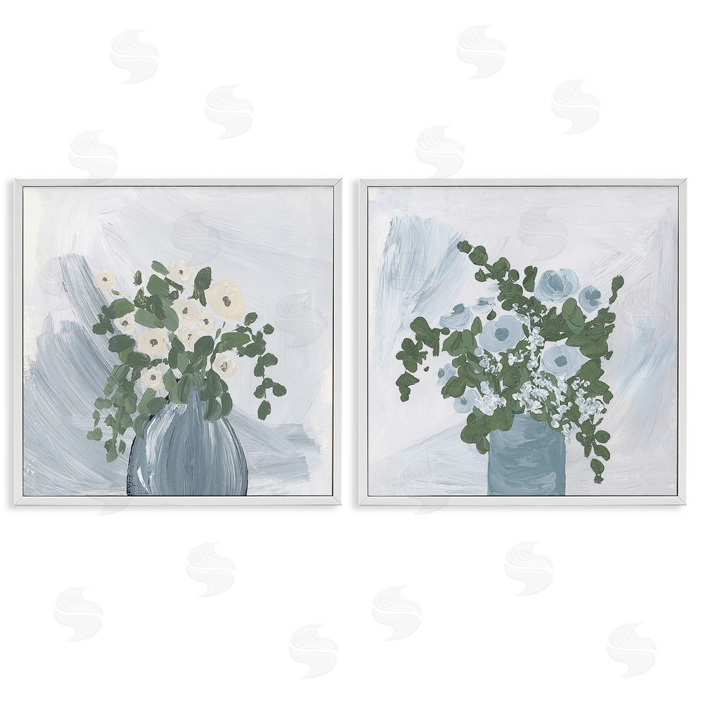 Lucille Price Painterly Blue Daises Flowers Plants Vase White Framed Giclee Wall Art Print