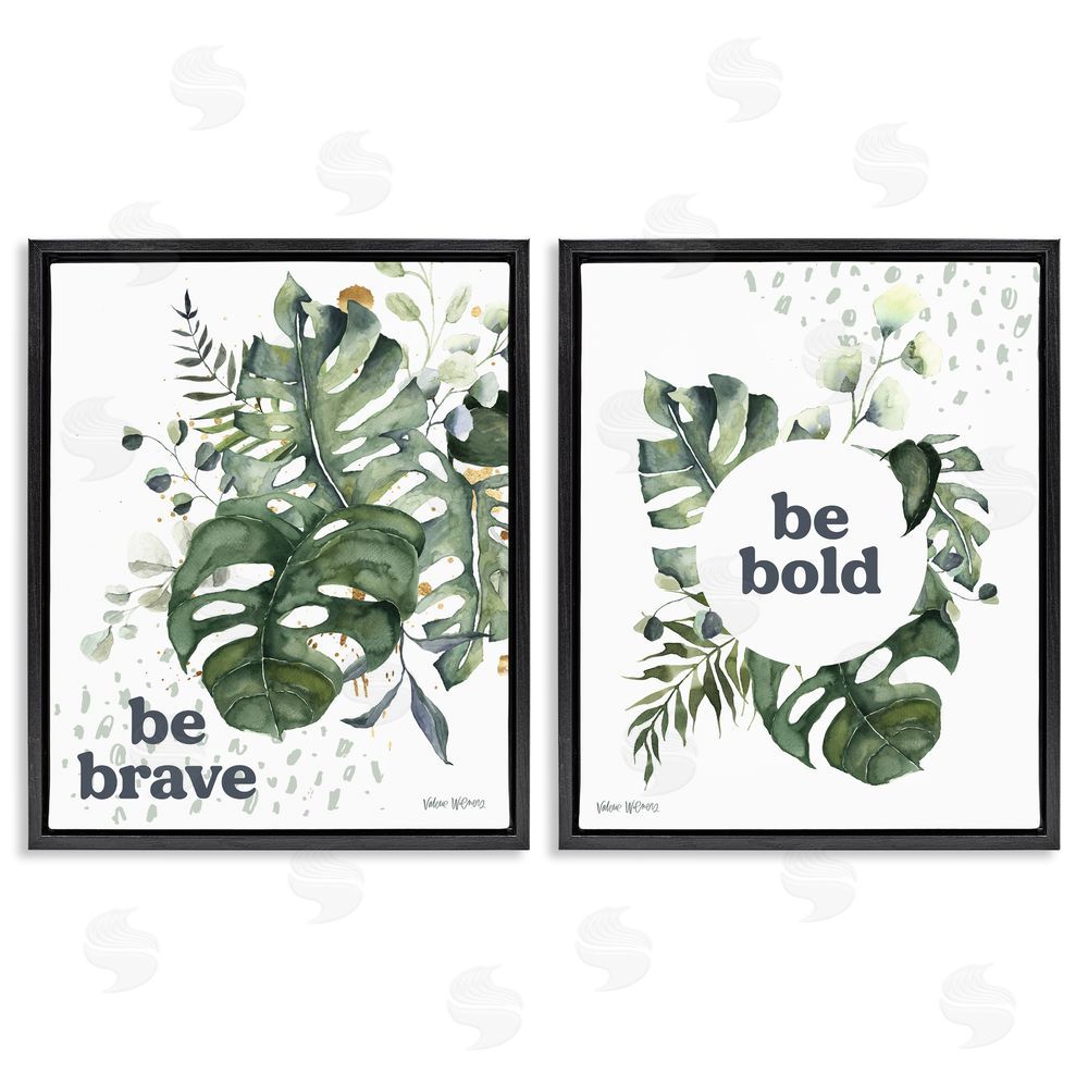 Valerie Wieners Bold & Brave Botanical Watercolor Monstera Black Floating Frame Canvas Wall Art Print