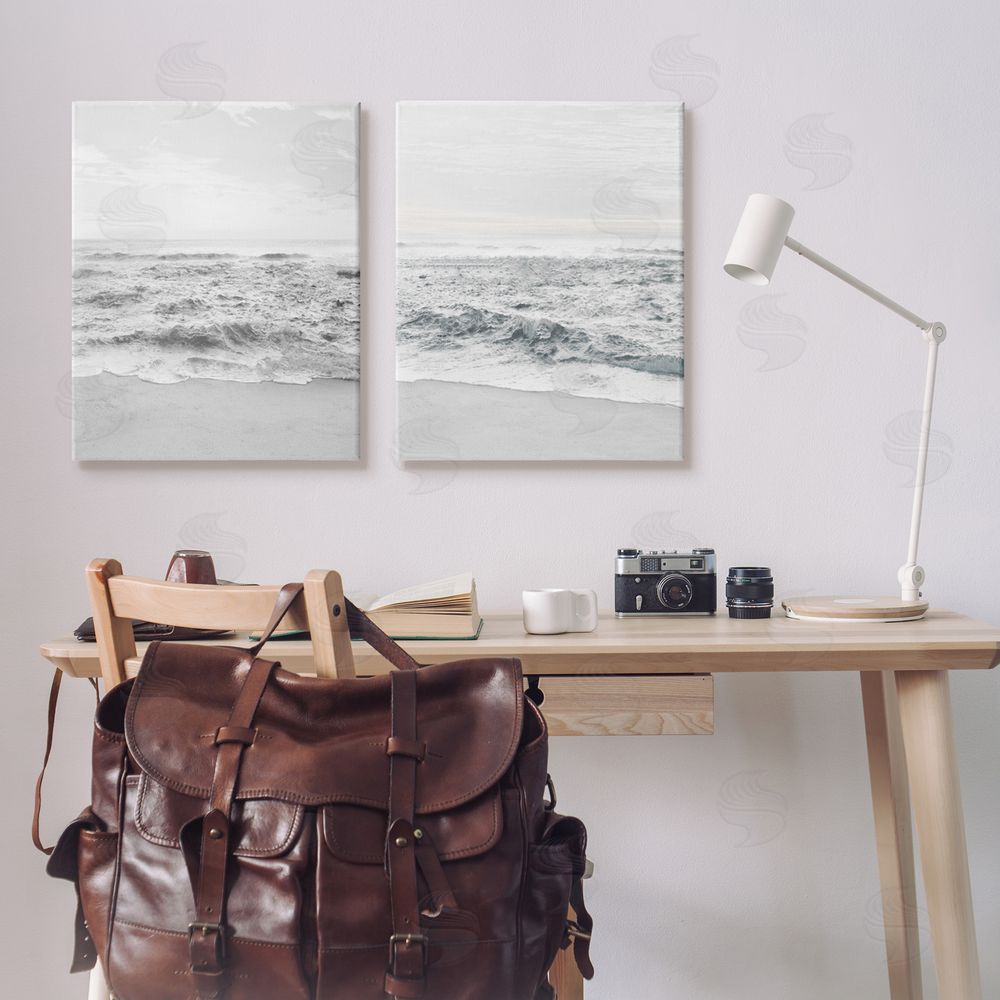 Natalie Carpentieri Rough White Shoreline Beach Waves Canvas Wall Art Print in Room
