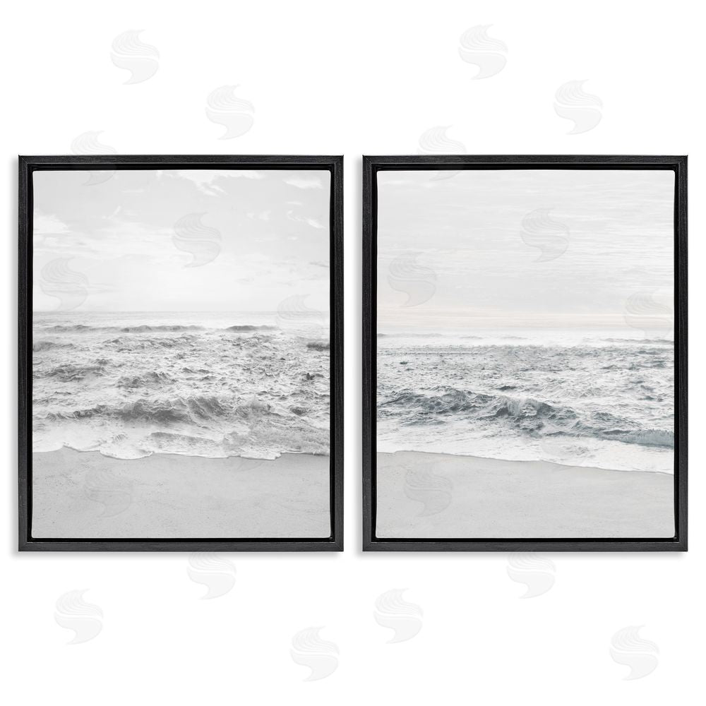 Natalie Carpentieri Rough White Shoreline Beach Waves Black Floating Frame Canvas Wall Art Print