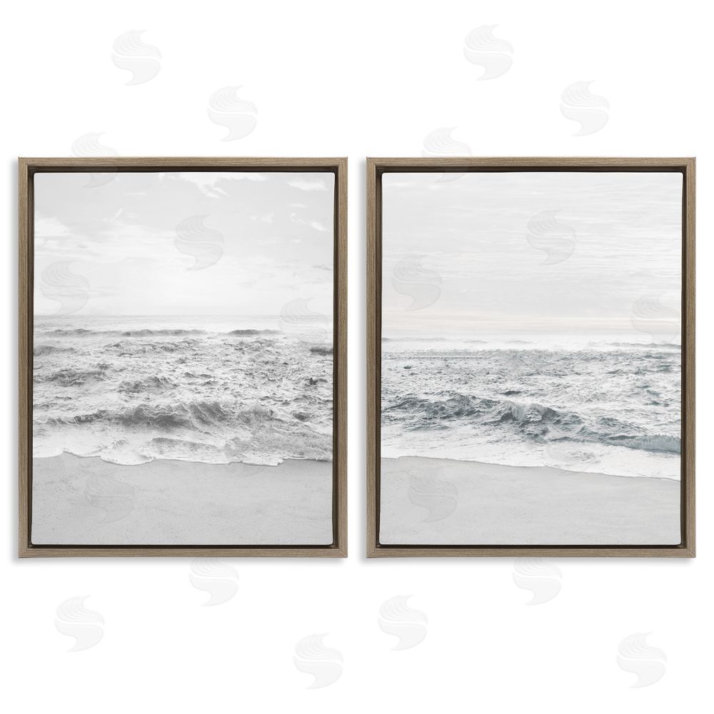 Natalie Carpentieri Rough White Shoreline Beach Waves Brown Floating Frame Canvas Wall Art Print