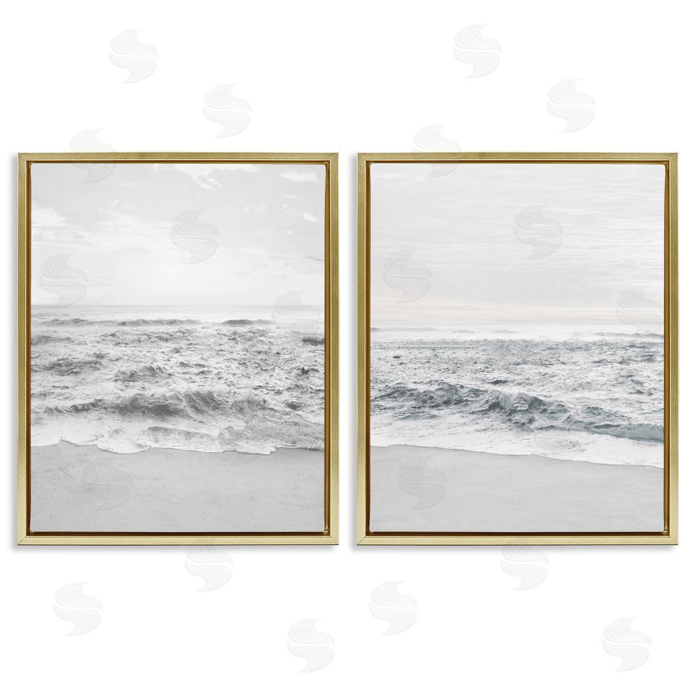 Natalie Carpentieri Rough White Shoreline Beach Waves Gold Floating Frame Canvas Wall Art Print