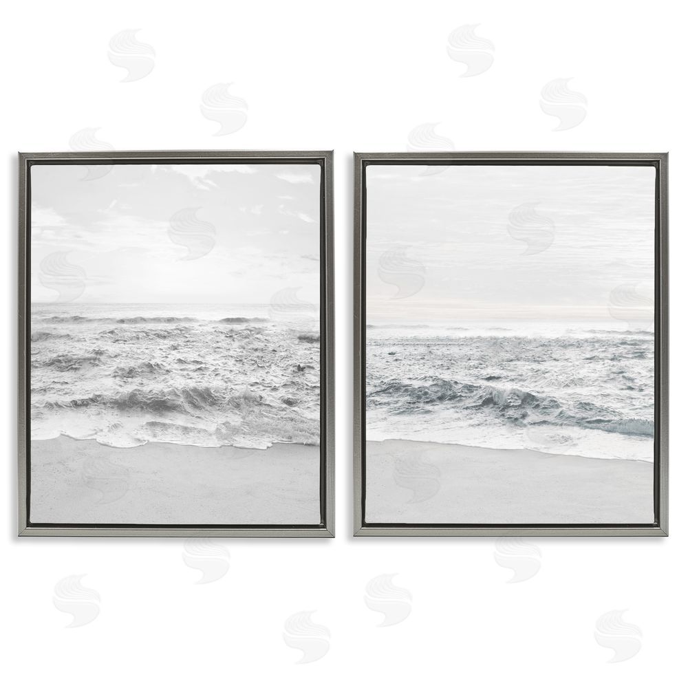 Natalie Carpentieri Rough White Shoreline Beach Waves Gray Floating Frame Canvas Wall Art Print