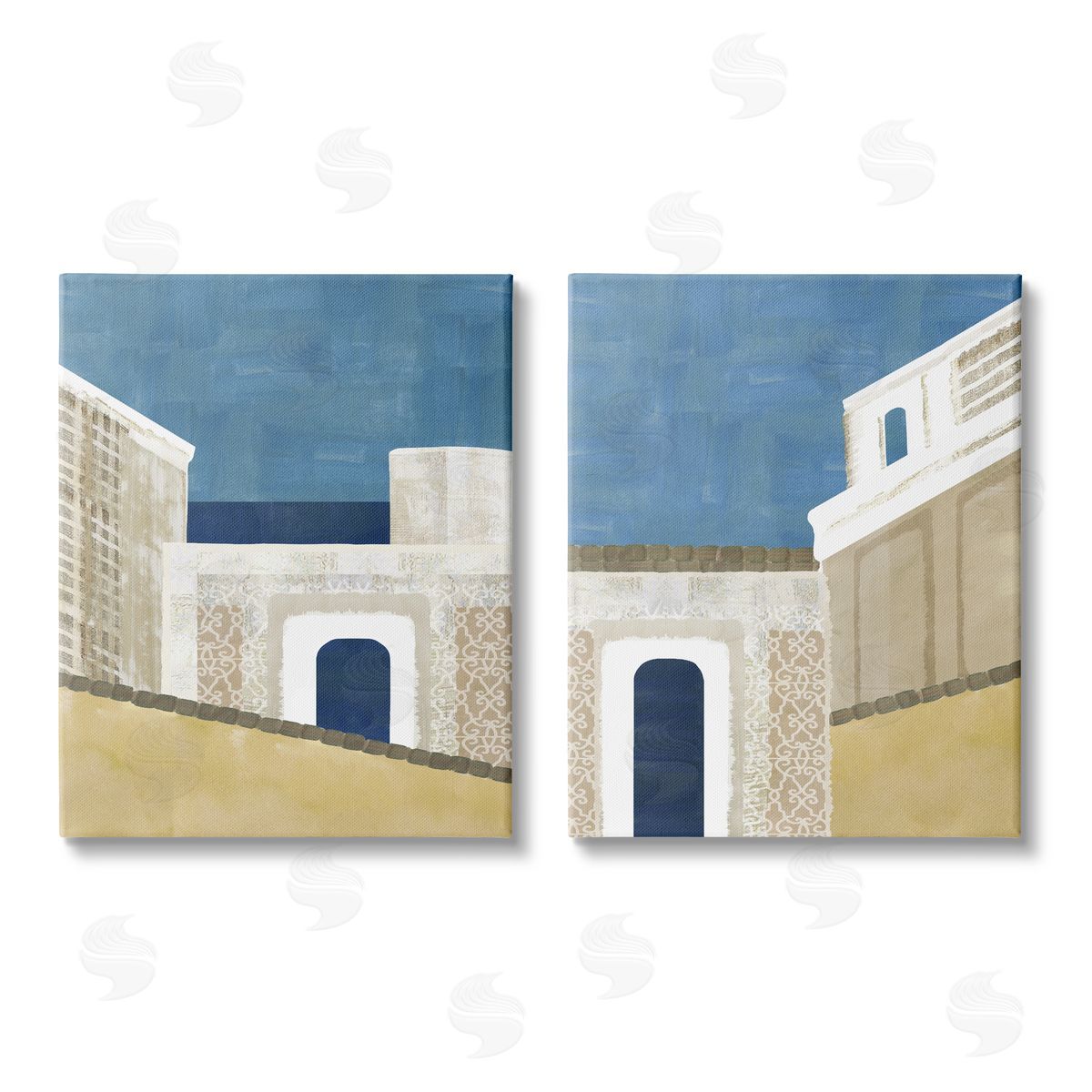 Flora Kouta Blocked Architecture Classic Tiled Building Canvas Wall Art Print