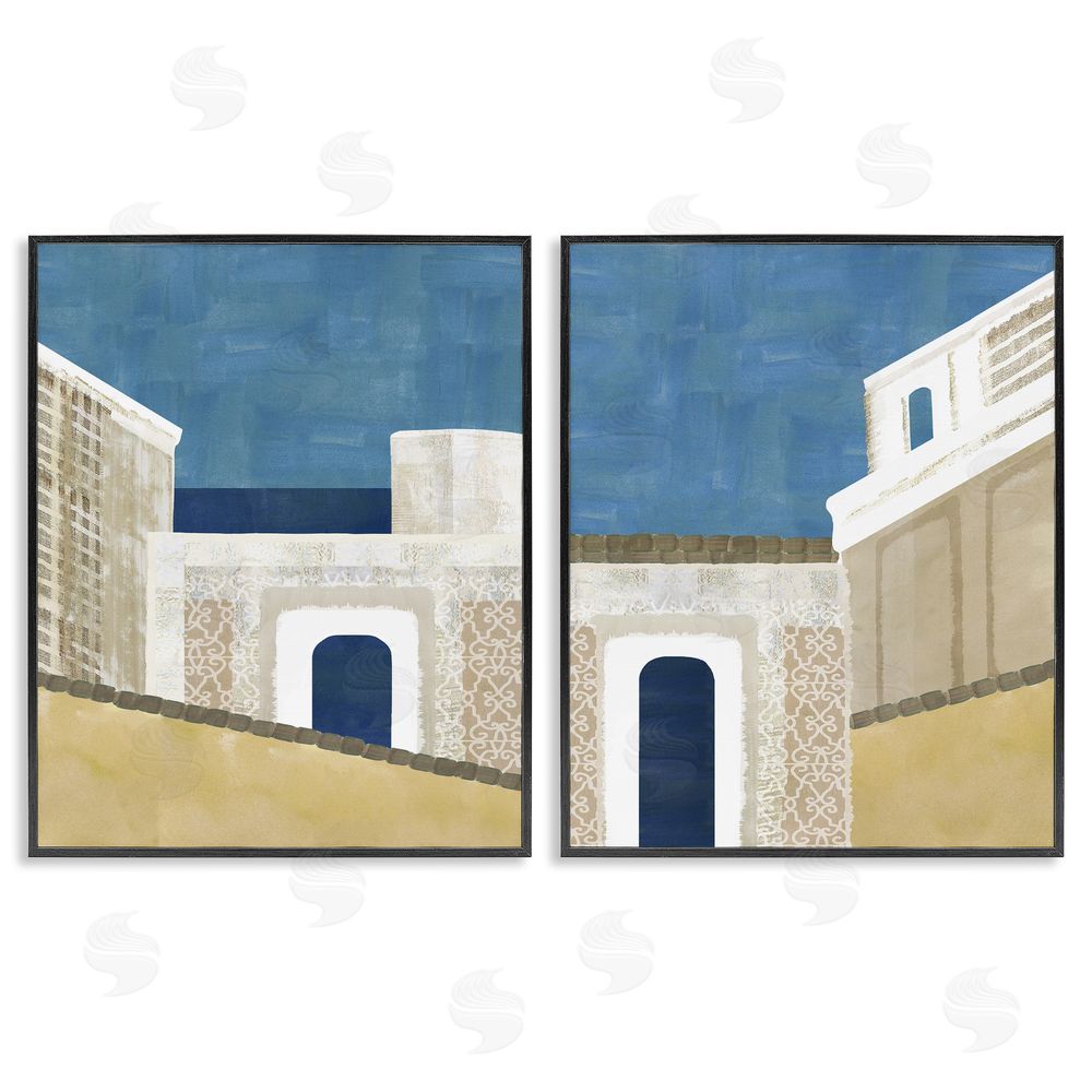 Flora Kouta Blocked Architecture Classic Tiled Building Black Framed Giclee Wall Art Print