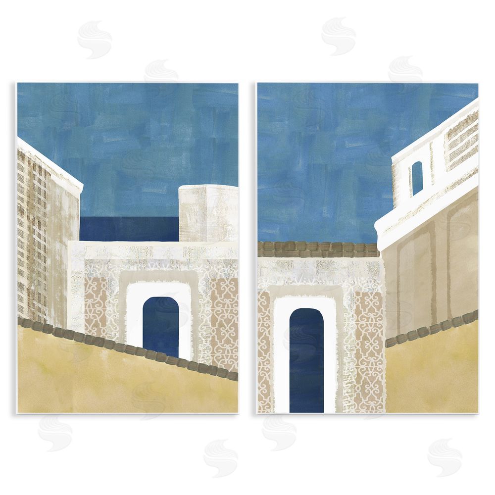 Flora Kouta Blocked Architecture Classic Tiled Building Wooden Wall Plaque Art Print