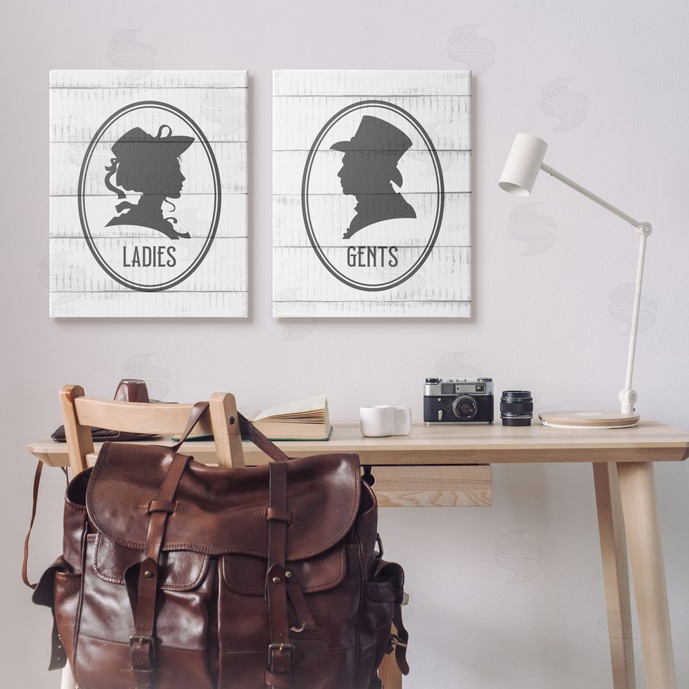 Kim Allen Vintage Ladies Gents Restroom Rustic Canvas Wall Art Print in Room