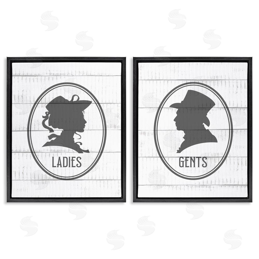 Kim Allen Vintage Ladies Gents Restroom Rustic Black Floating Frame Canvas Wall Art Print