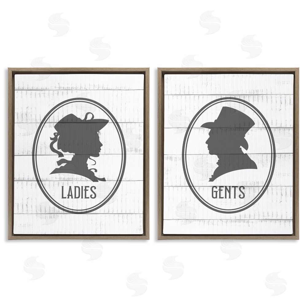 Kim Allen Vintage Ladies Gents Restroom Rustic Brown Floating Frame Canvas Wall Art Print
