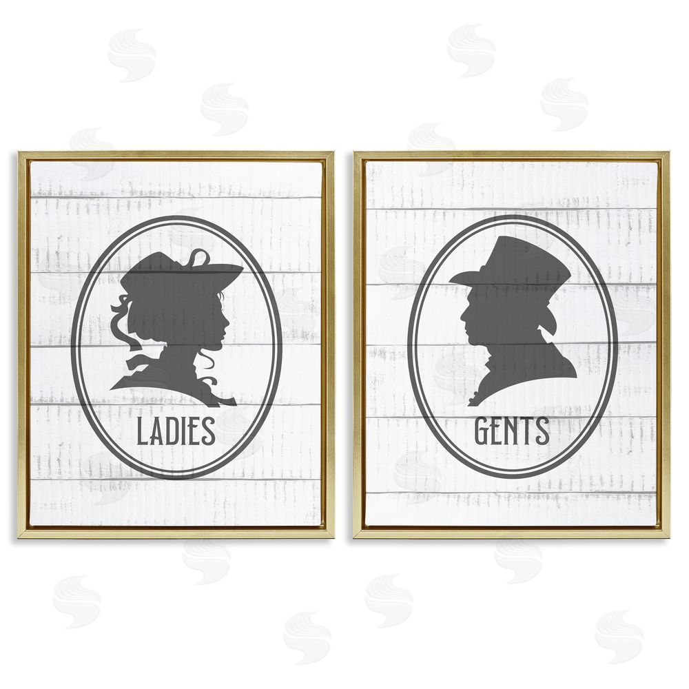 Kim Allen Vintage Ladies Gents Restroom Rustic Gold Floating Frame Canvas Wall Art Print