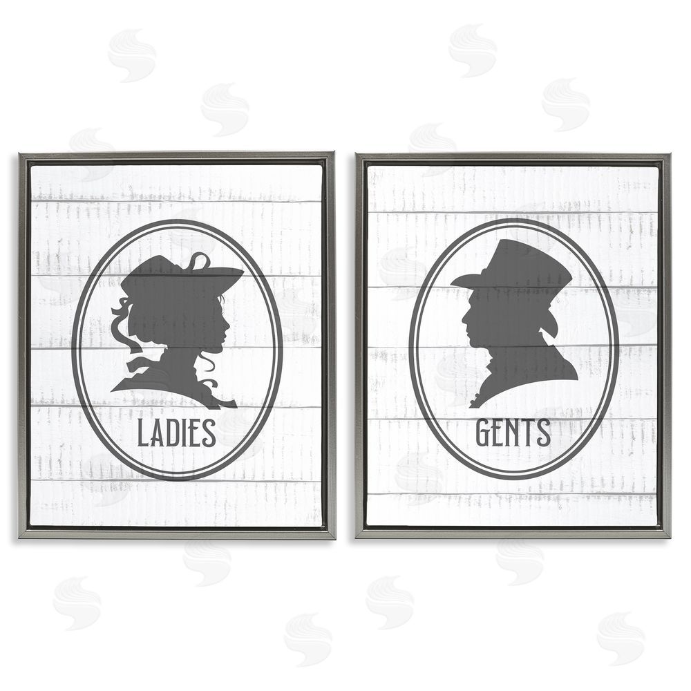 Kim Allen Vintage Ladies Gents Restroom Rustic Gray Floating Frame Canvas Wall Art Print