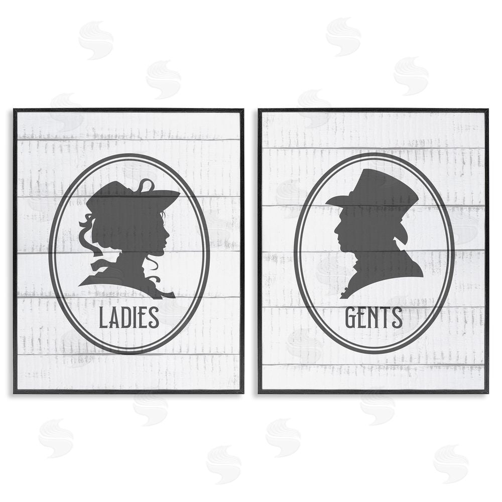 Kim Allen Vintage Ladies Gents Restroom Rustic Black Framed Giclee Wall Art Print