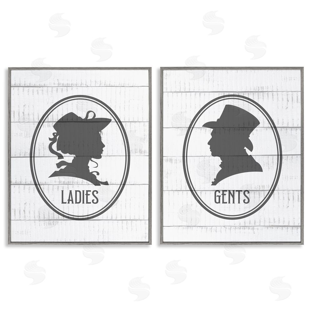 Kim Allen Vintage Ladies Gents Restroom Rustic Gray Framed Giclee Wall Art Print