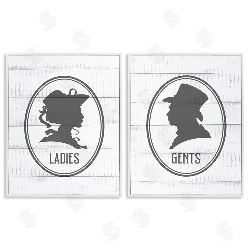 Kim Allen Vintage Ladies Gents Restroom Rustic White Framed Giclee Wall Art Print