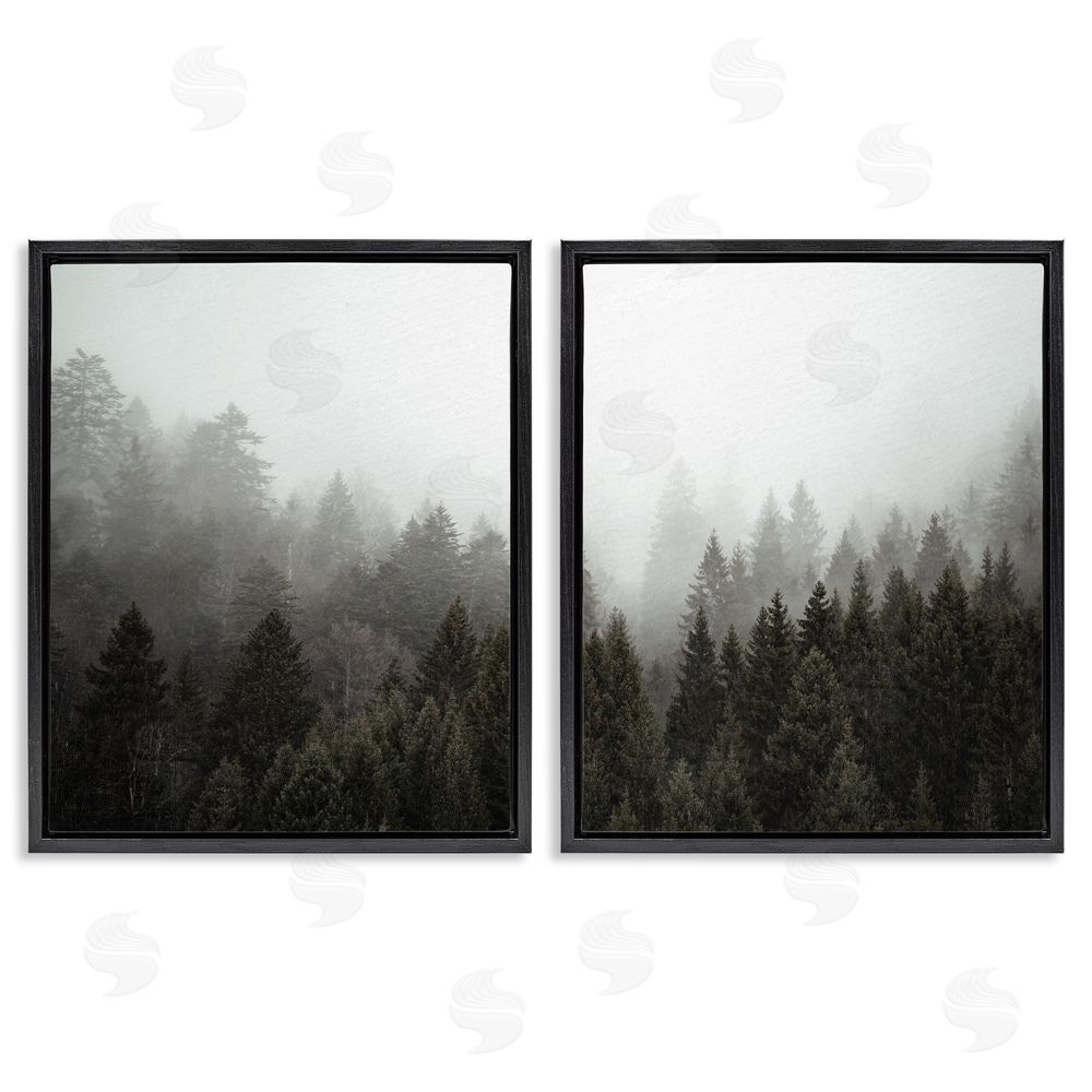 Kim Allen Serene Mountainous Forest Trees Nature Black Floating Frame Canvas Wall Art Print