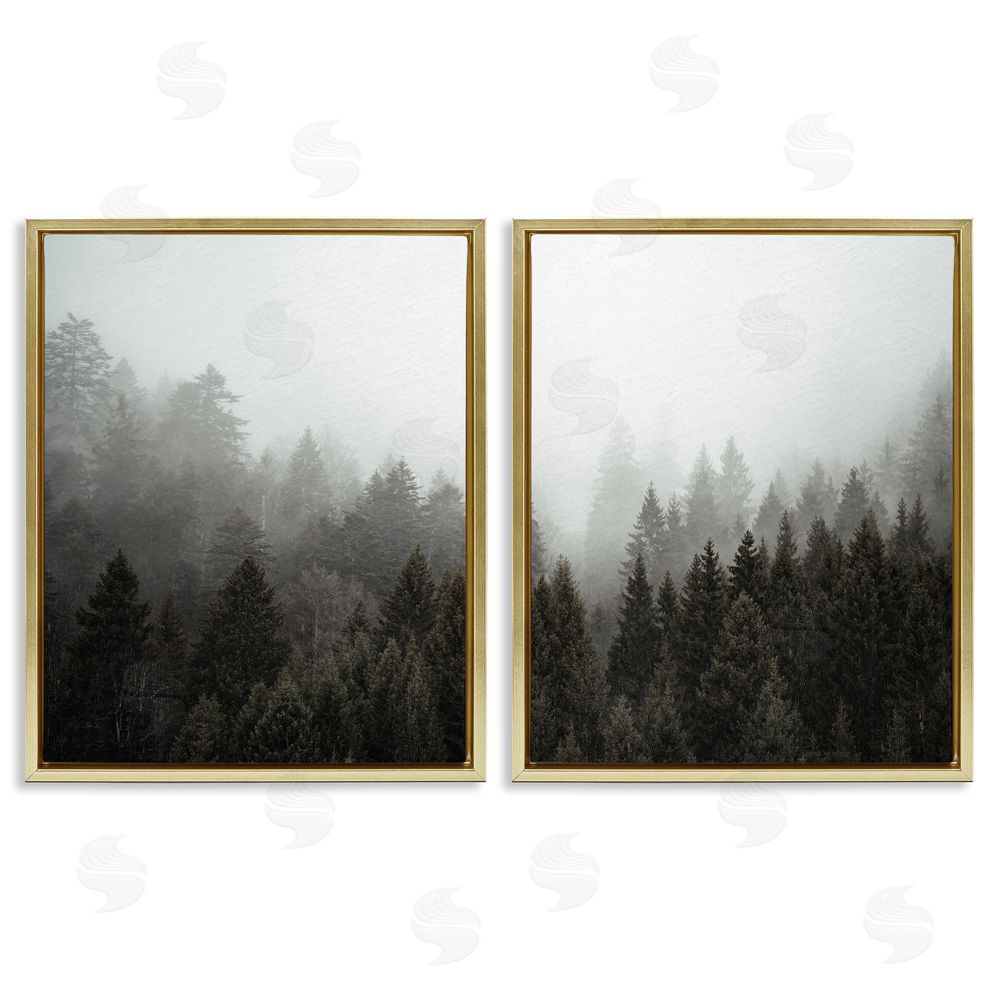 Kim Allen Serene Mountainous Forest Trees Nature Gold Floating Frame Canvas Wall Art Print