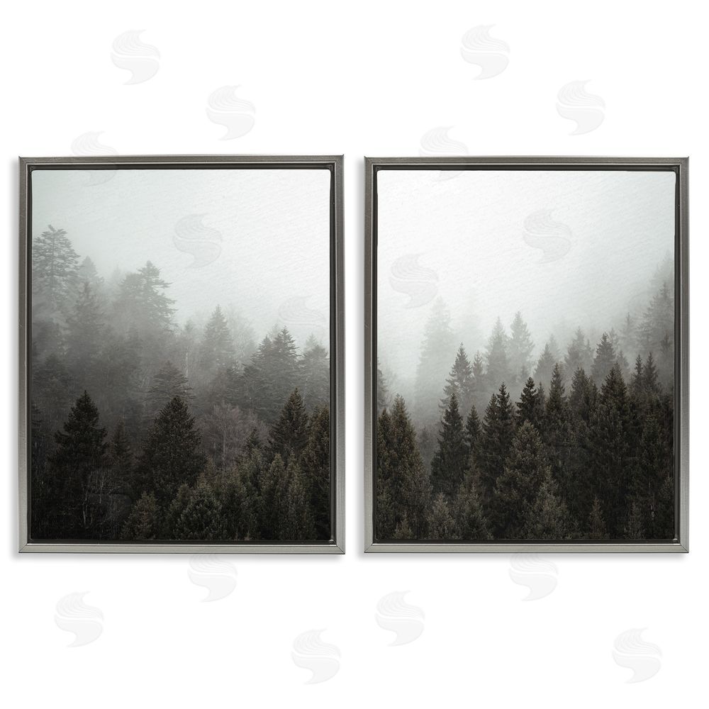 Kim Allen Serene Mountainous Forest Trees Nature Gray Floating Frame Canvas Wall Art Print
