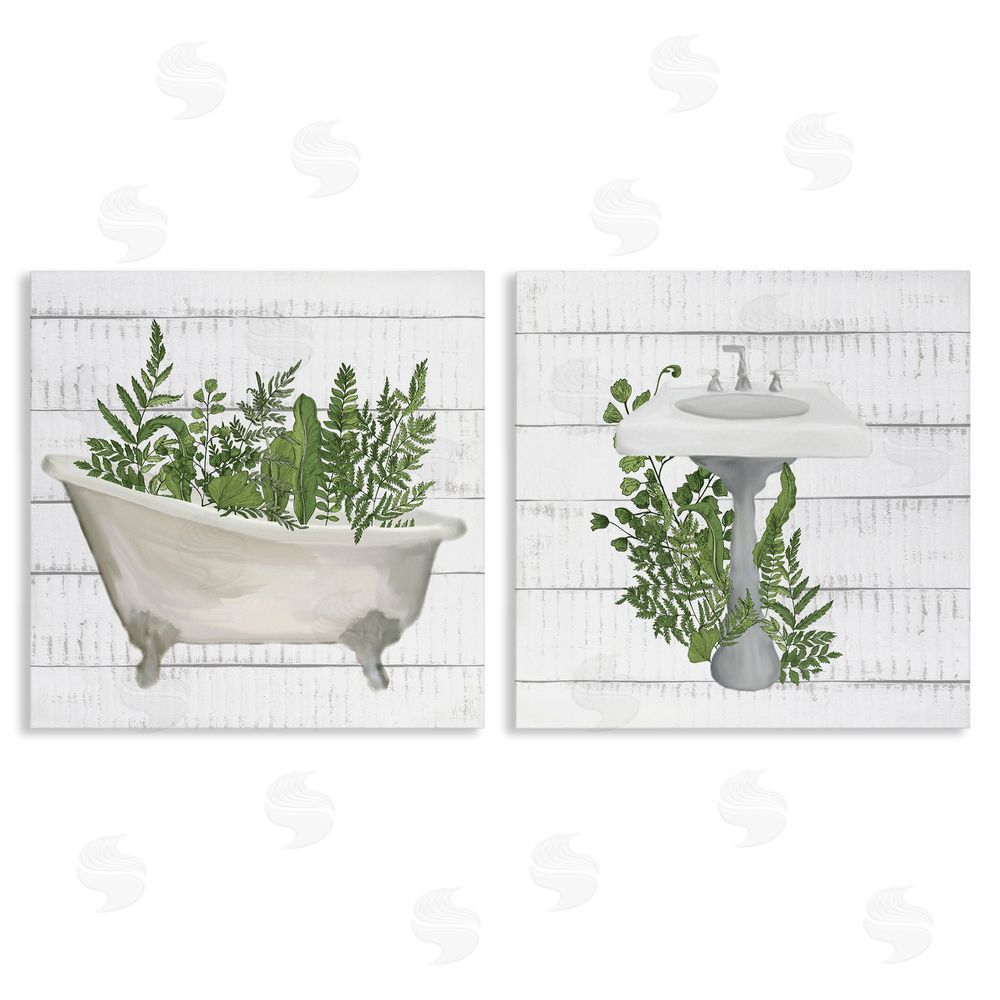 Kim Allen Rustic Botanical Herbs Bathroom Sink Ferns Canvas Wall Art Print