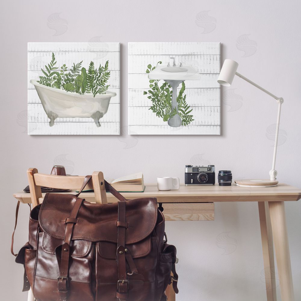 Kim Allen Rustic Botanical Herbs Bathroom Sink Ferns Canvas Wall Art Print in Room