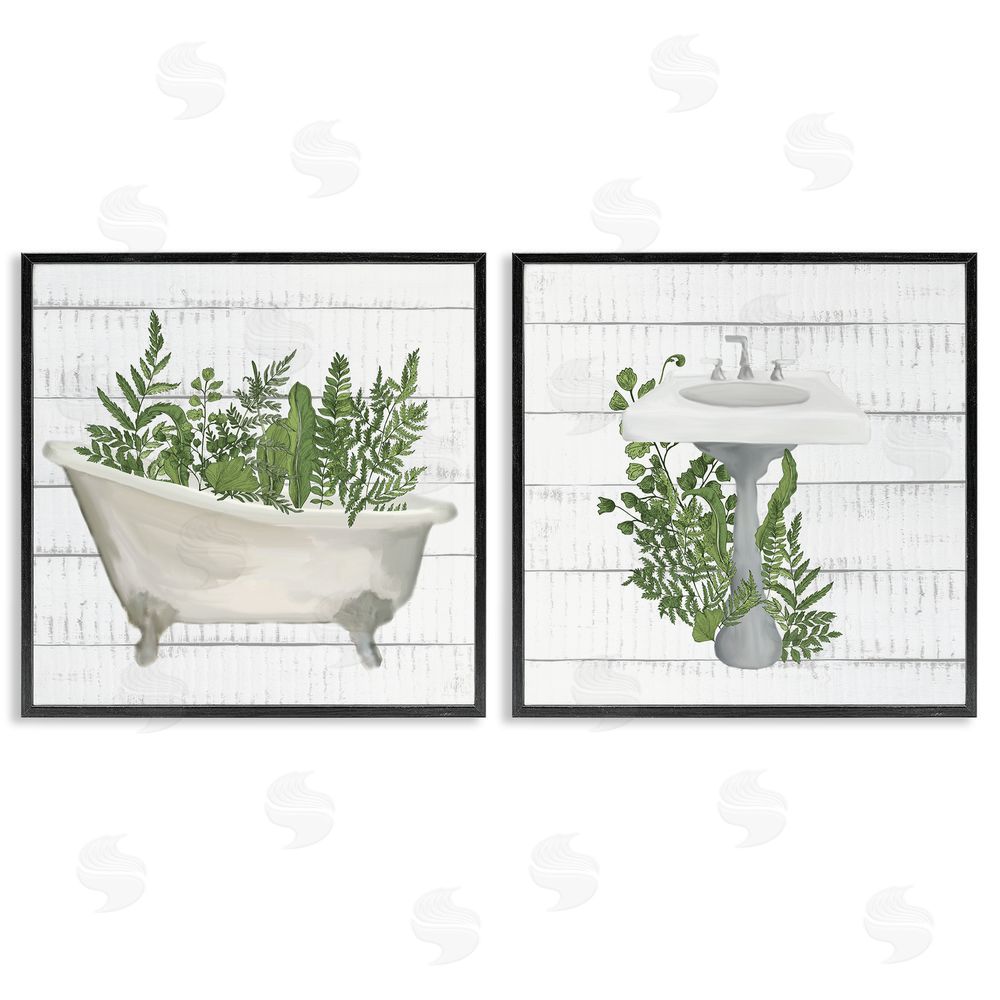 Kim Allen Rustic Botanical Herbs Bathroom Sink Ferns Black Framed Giclee Wall Art Print