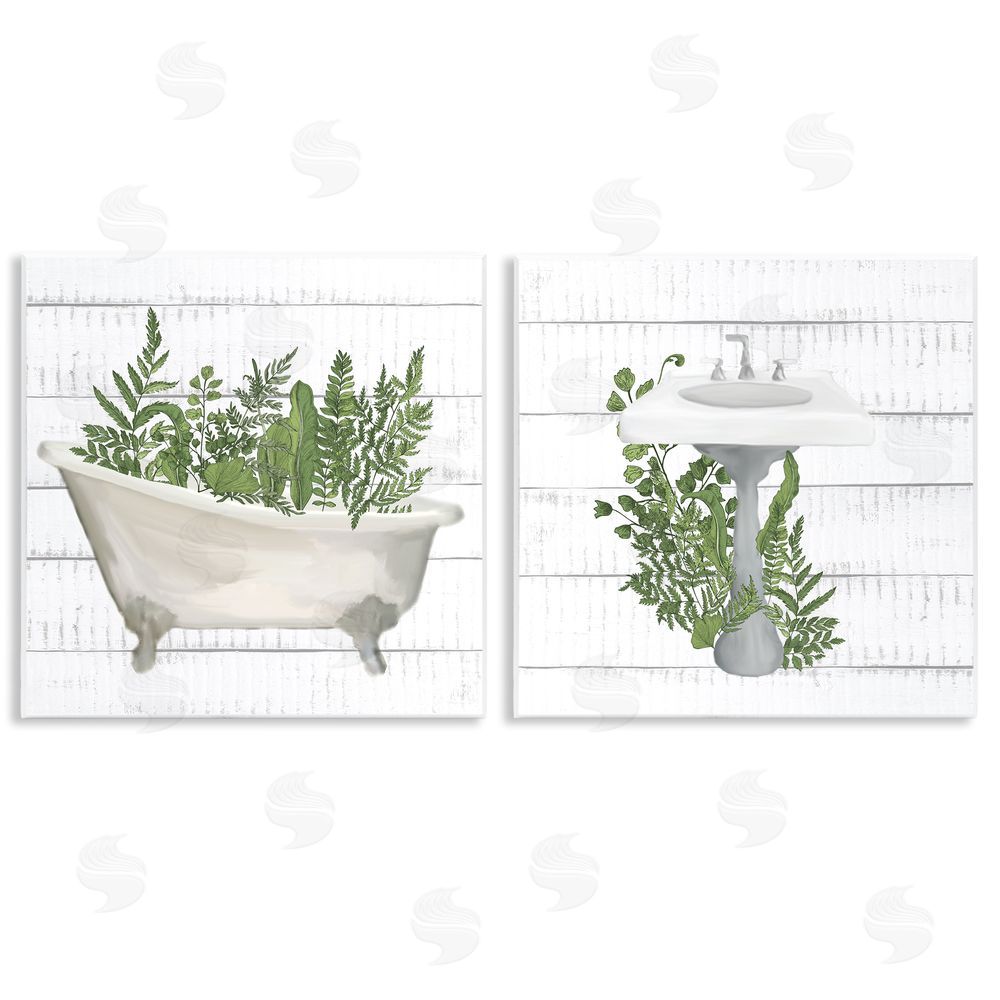 Kim Allen Rustic Botanical Herbs Bathroom Sink Ferns Wooden Wall Plaque Art Print