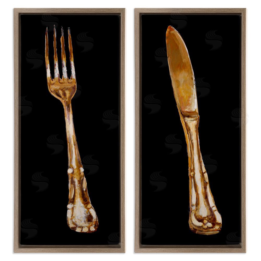 Adolf Llovea Vintage Patina Cutlery Fork Knife Kitchen  Brown Floating Frame Canvas Wall Art Print
