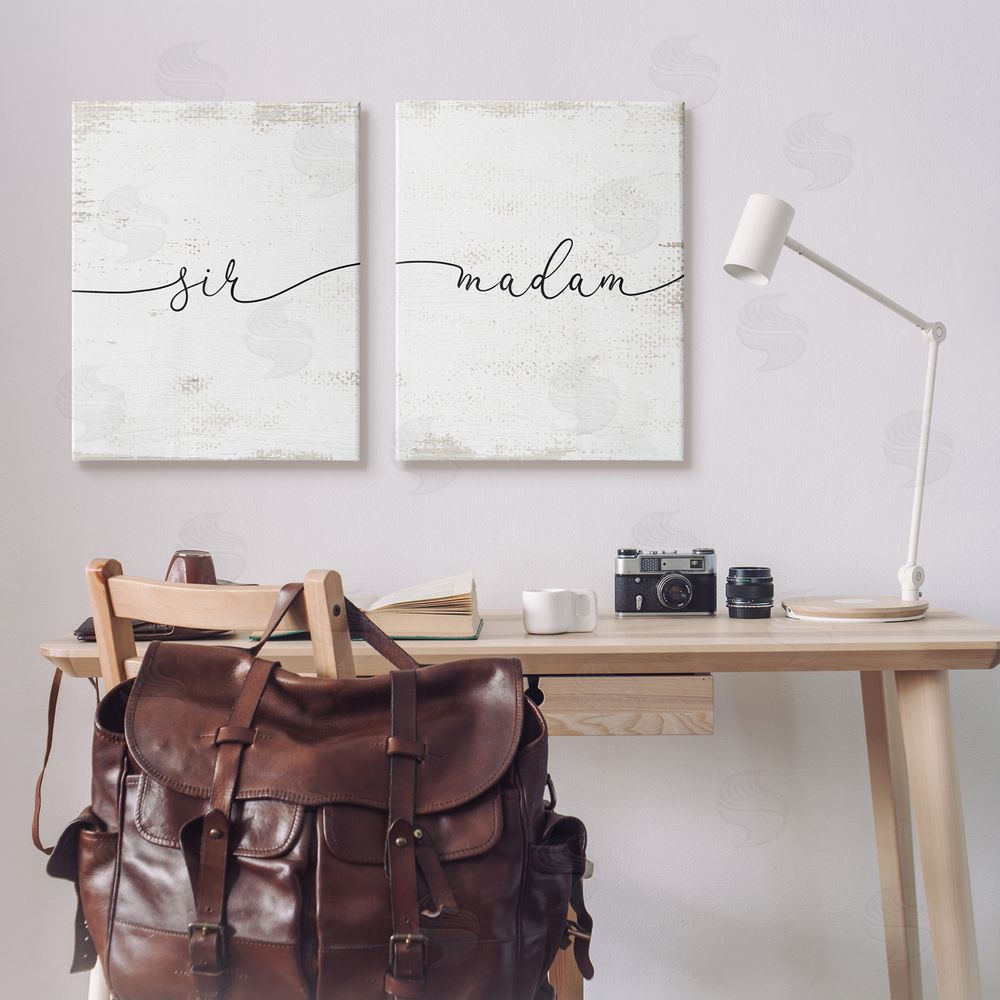 Stupell Studio Charming Madam & Sir Calligraphy Simple Rustic Canvas Wall Art Print in Room