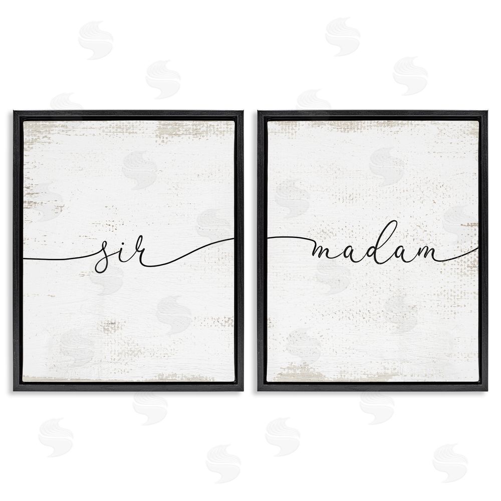Stupell Studio Charming Madam & Sir Calligraphy Simple Rustic Black Floating Frame Canvas Wall Art Print