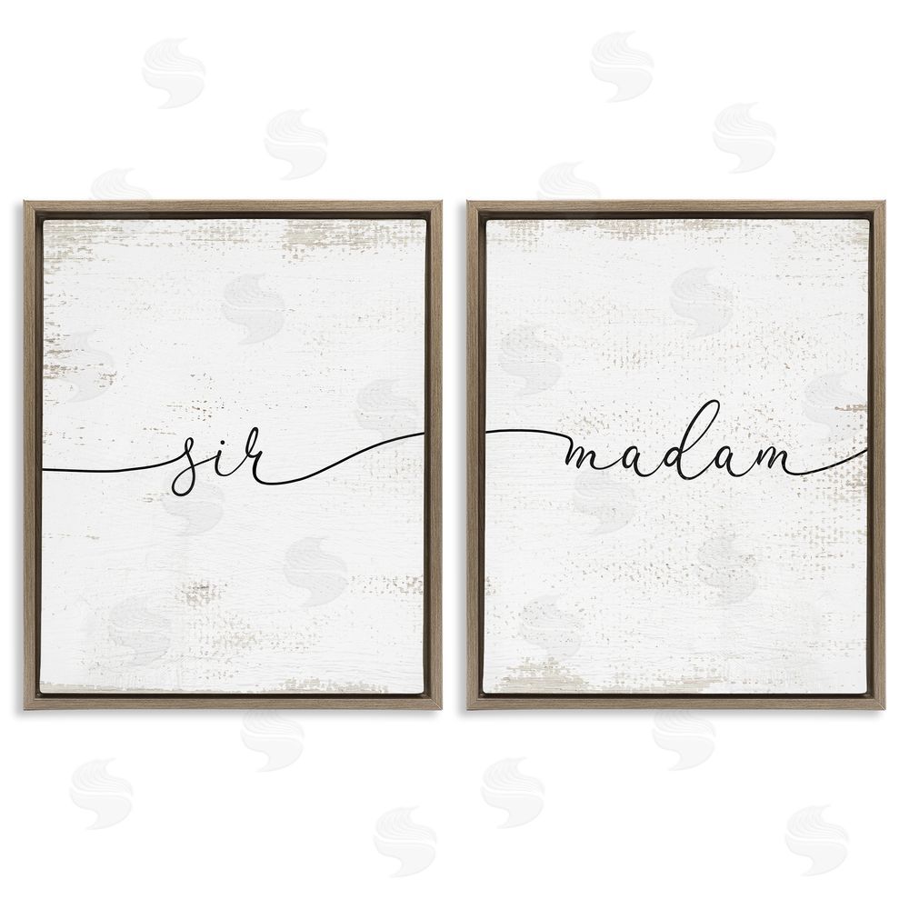 Stupell Studio Charming Madam & Sir Calligraphy Simple Rustic Brown Floating Frame Canvas Wall Art Print