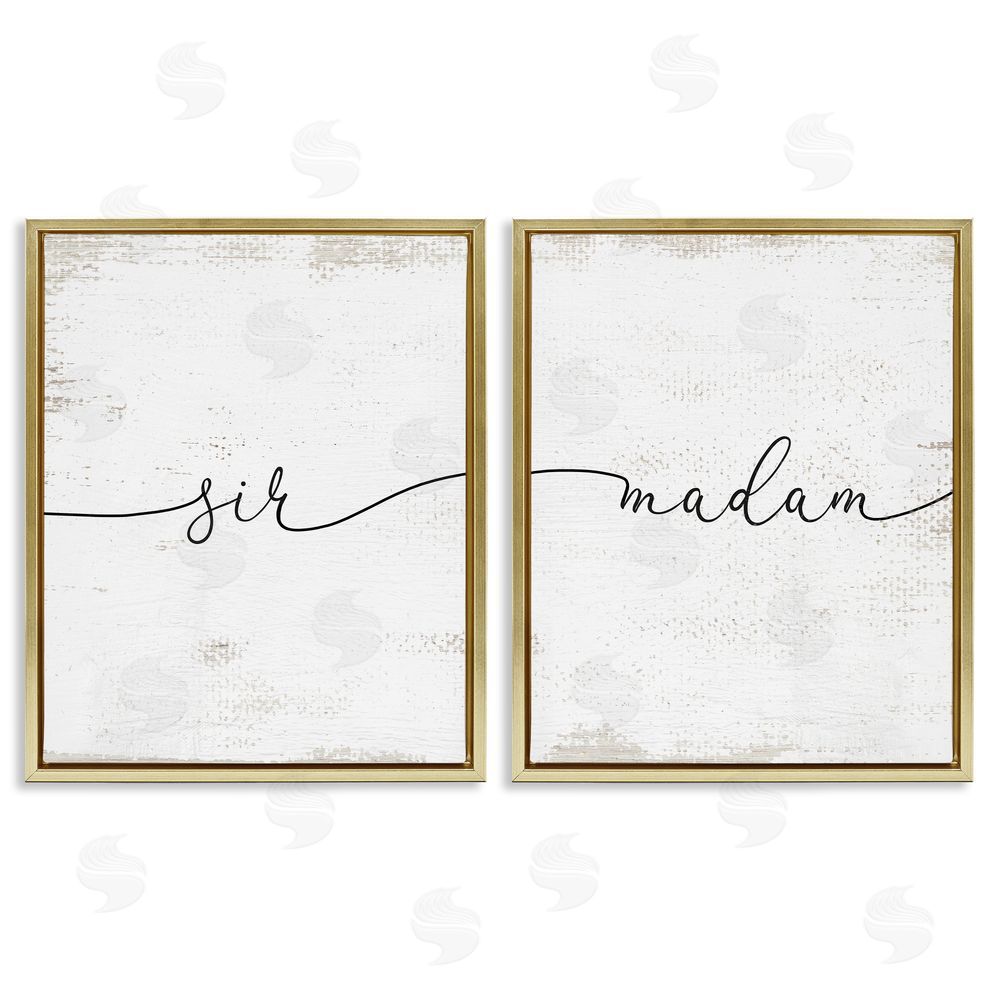 Stupell Studio Charming Madam & Sir Calligraphy Simple Rustic Gold Floating Frame Canvas Wall Art Print