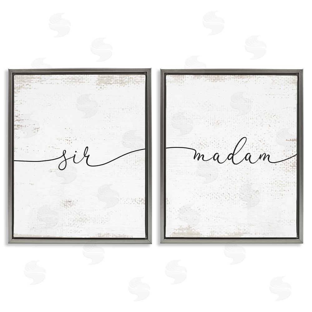 Stupell Studio Charming Madam & Sir Calligraphy Simple Rustic Gray Floating Frame Canvas Wall Art Print