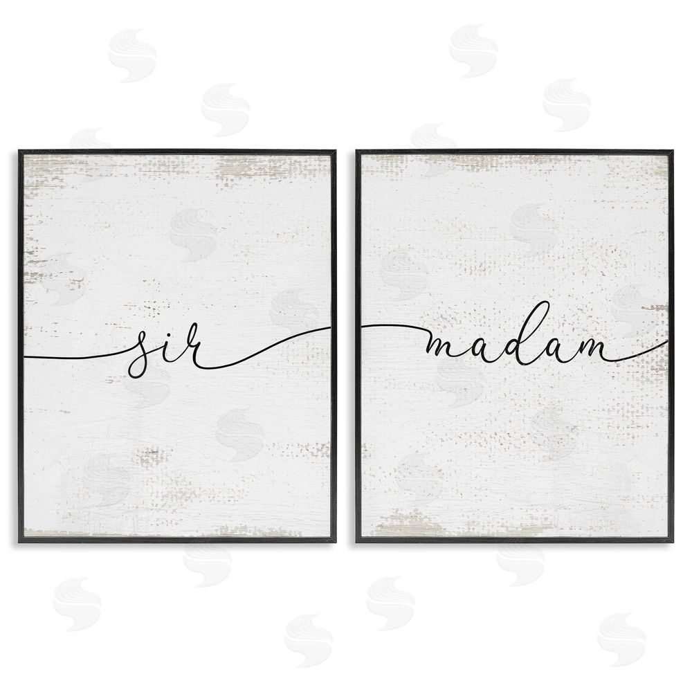 Stupell Studio Charming Madam & Sir Calligraphy Simple Rustic Black Framed Giclee Wall Art Print