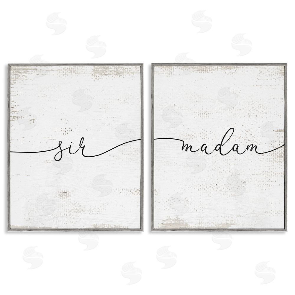 Stupell Studio Charming Madam & Sir Calligraphy Simple Rustic Gray Framed Giclee Wall Art Print