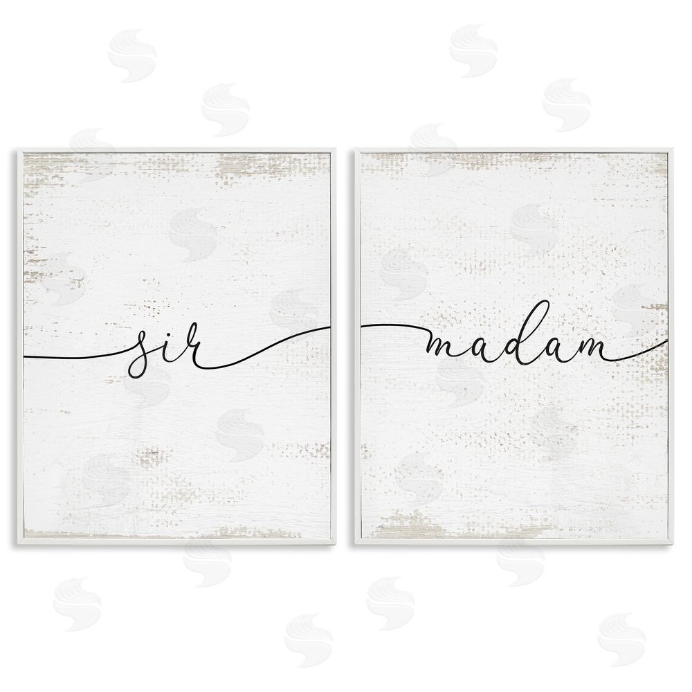 Stupell Studio Charming Madam & Sir Calligraphy Simple Rustic White Framed Giclee Wall Art Print