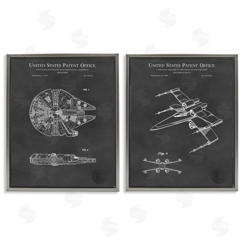 Karl Hronek Space Ships Science Fiction Pop Culture  Gray Floating Frame Canvas Wall Art Print