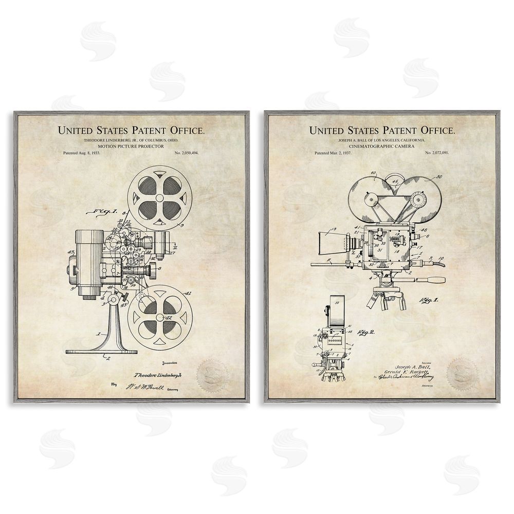Karl Hronek Vintage Movie Camera Cinema Projector Gray Framed Giclee Wall Art Print