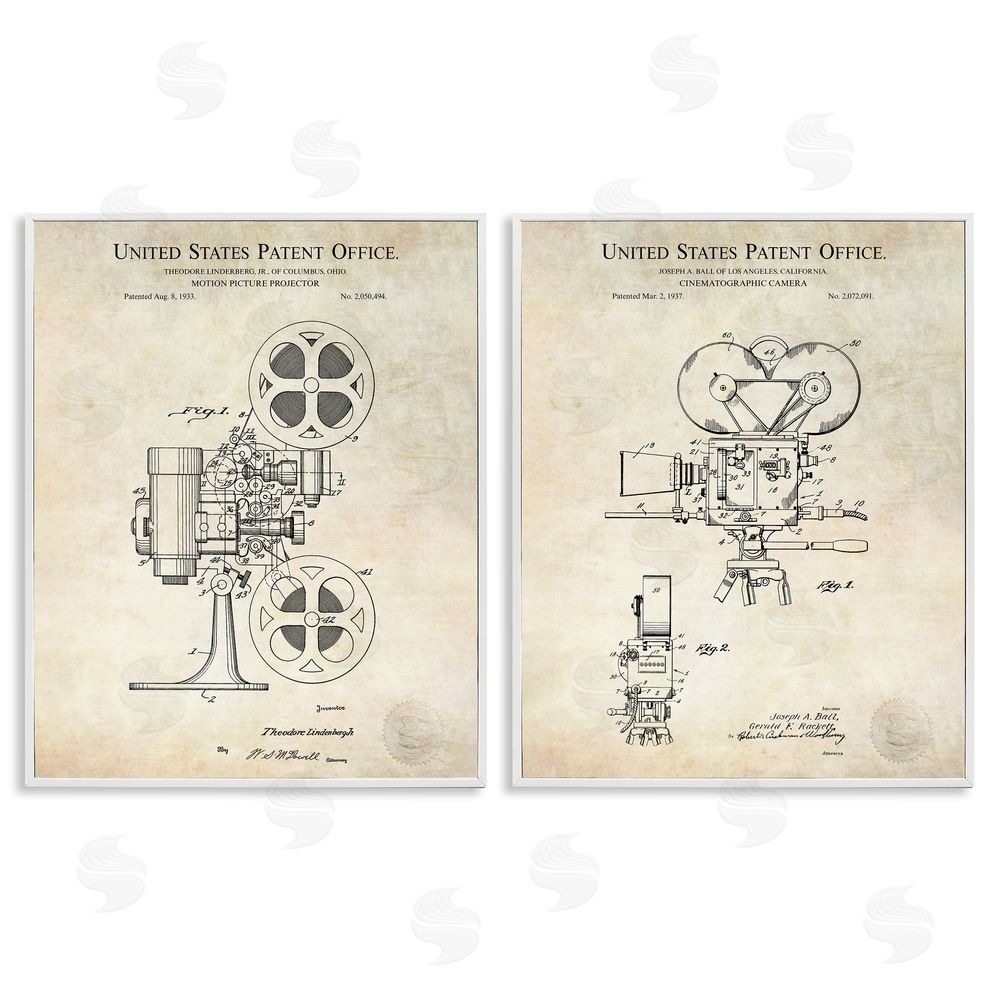 Karl Hronek Vintage Movie Camera Cinema Projector White Framed Giclee Wall Art Print