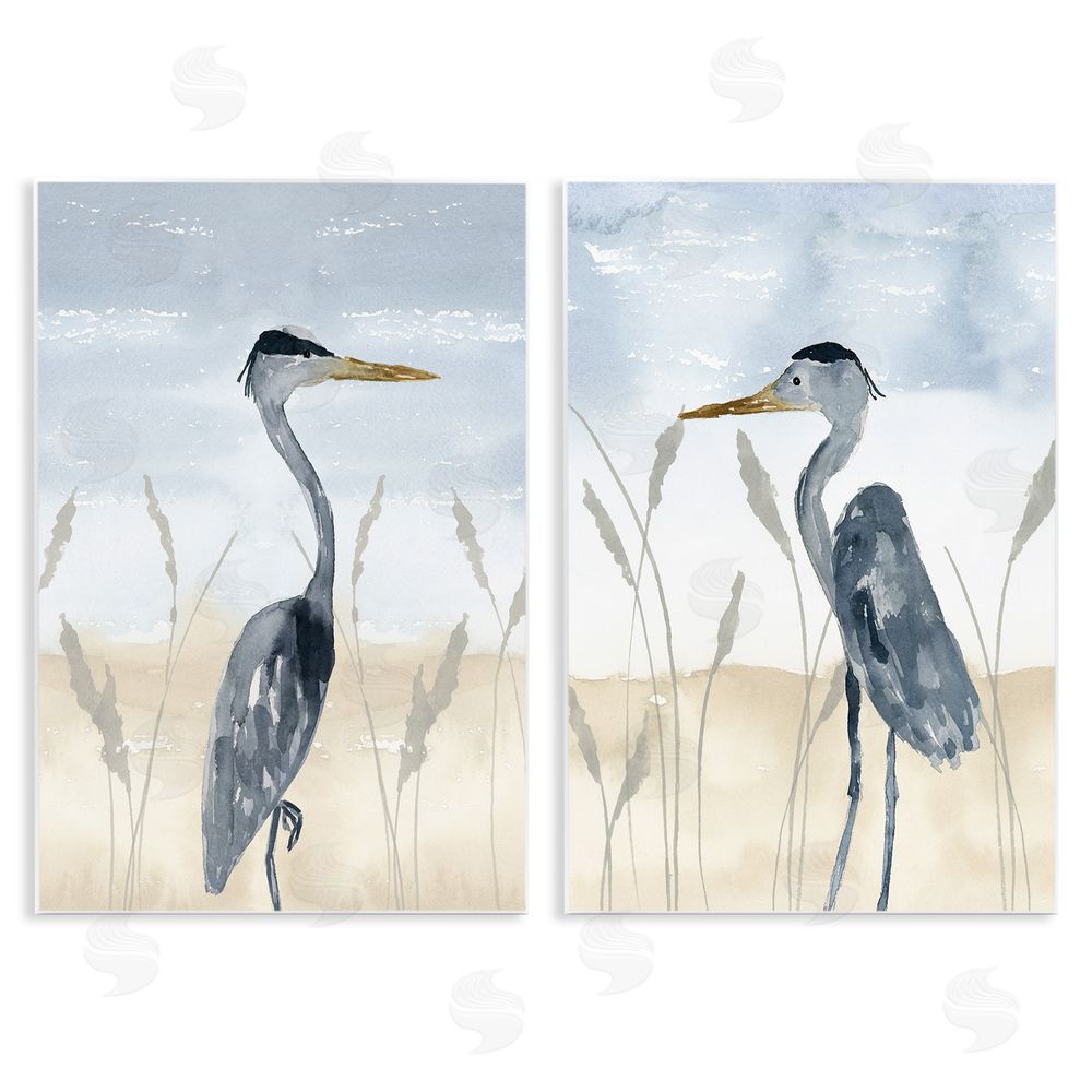 Lucille Price Egret Sea Birds Grazing Beach Seagrass  Wooden Wall Plaque Art Print