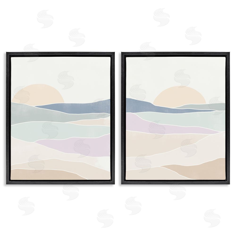 June Erica Vess Layered Sunrise Landscape Landforms Black Floating Frame Canvas Wall Art Print