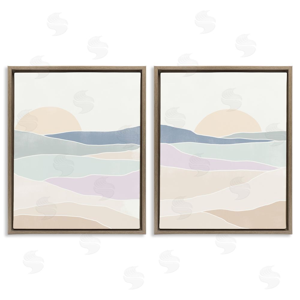 June Erica Vess Layered Sunrise Landscape Landforms Brown Floating Frame Canvas Wall Art Print