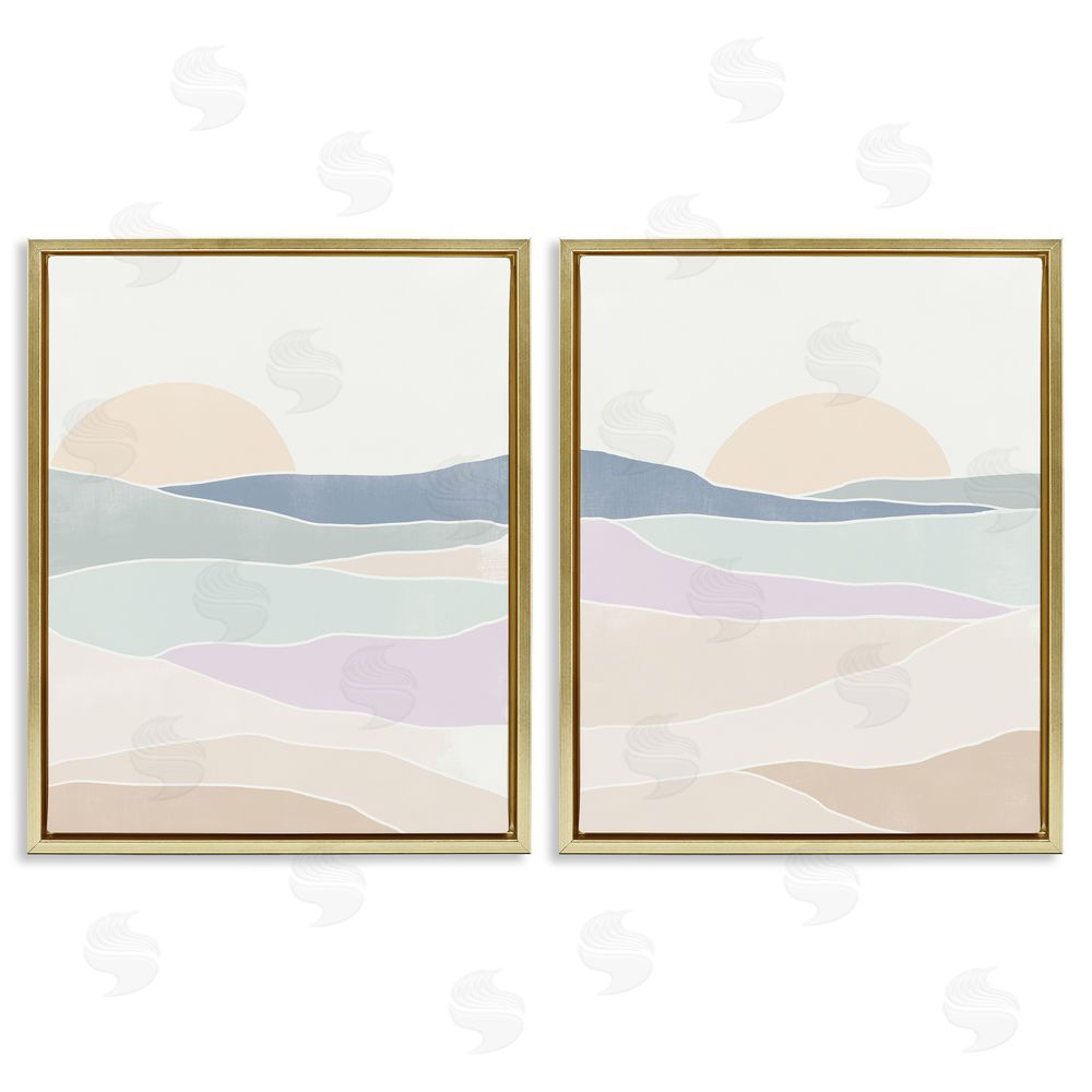 June Erica Vess Layered Sunrise Landscape Landforms Gold Floating Frame Canvas Wall Art Print
