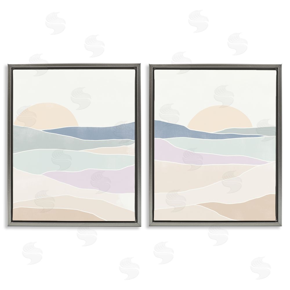 June Erica Vess Layered Sunrise Landscape Landforms Gray Floating Frame Canvas Wall Art Print