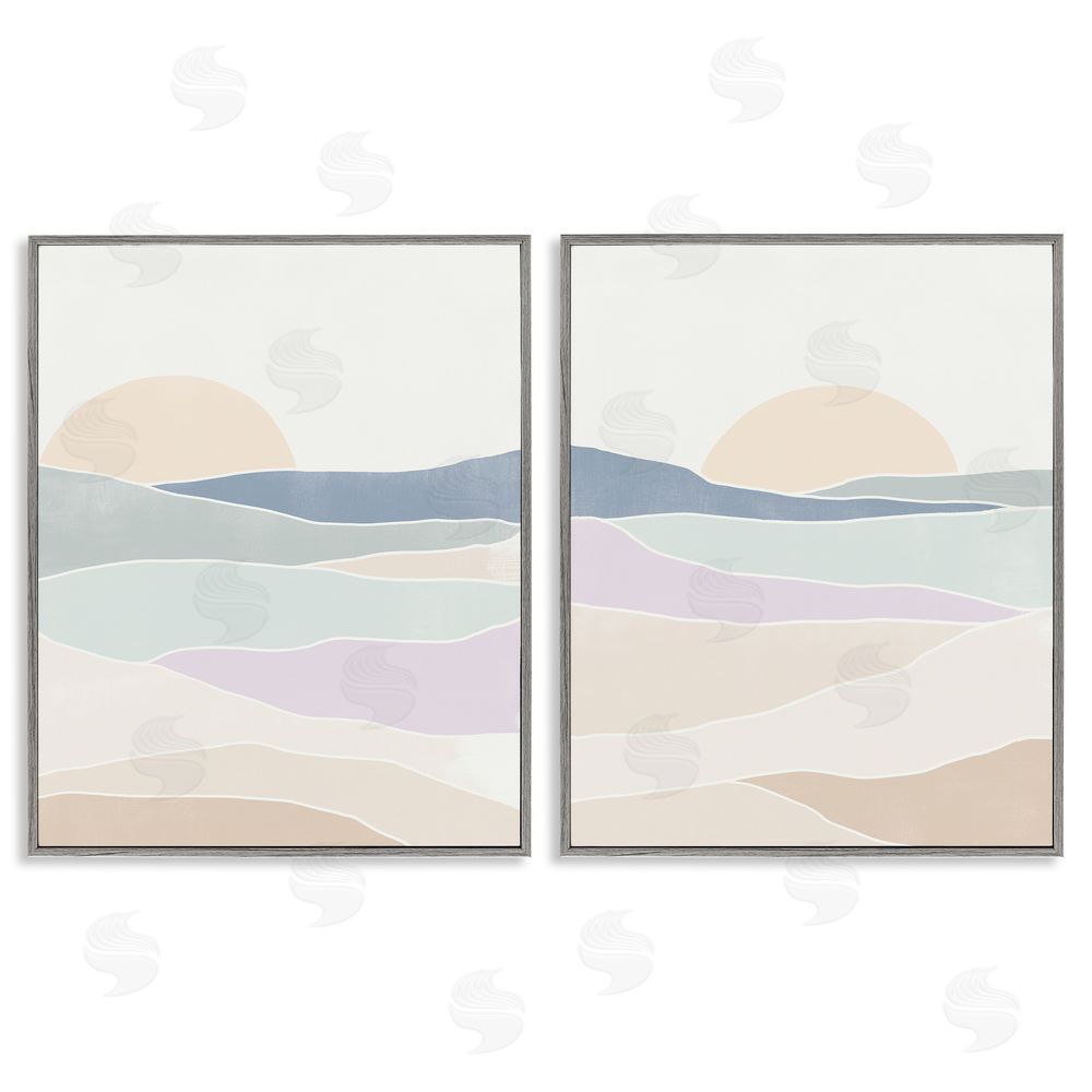 June Erica Vess Layered Sunrise Landscape Landforms Gray Framed Giclee Wall Art Print
