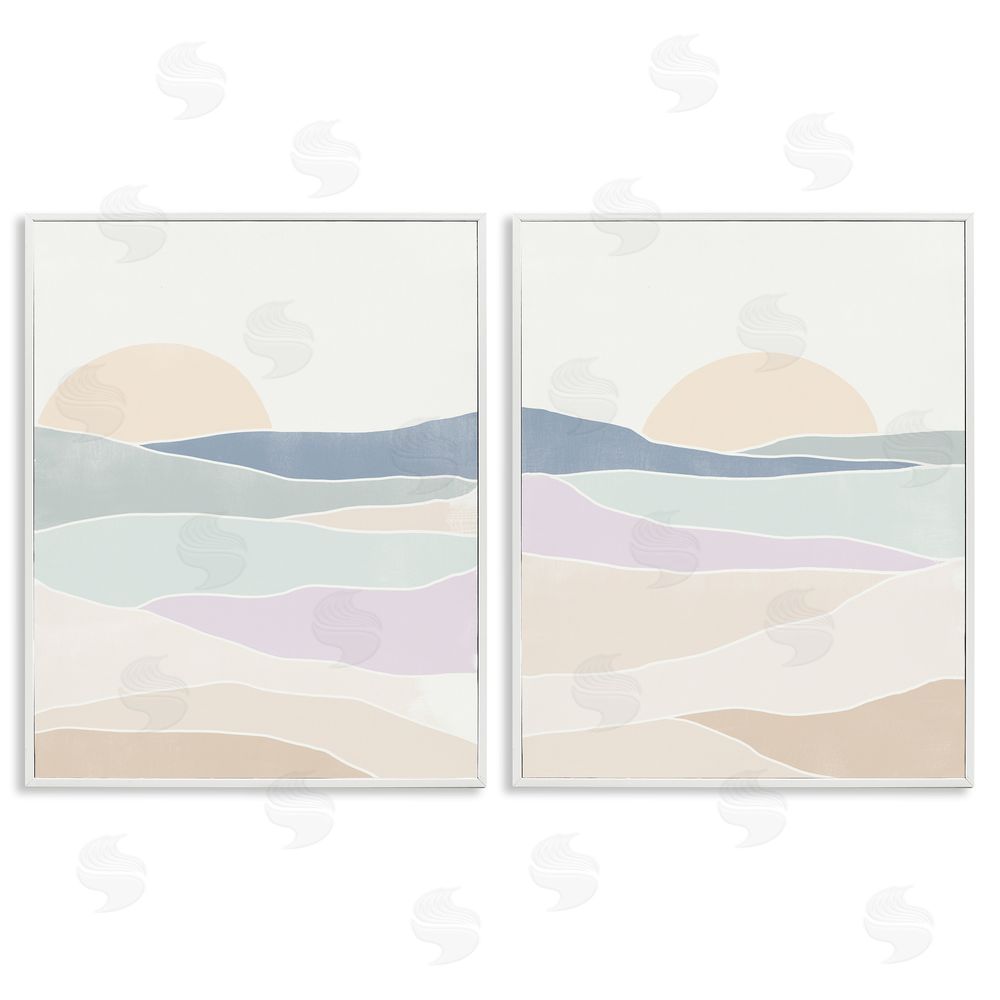 June Erica Vess Layered Sunrise Landscape Landforms White Framed Giclee Wall Art Print