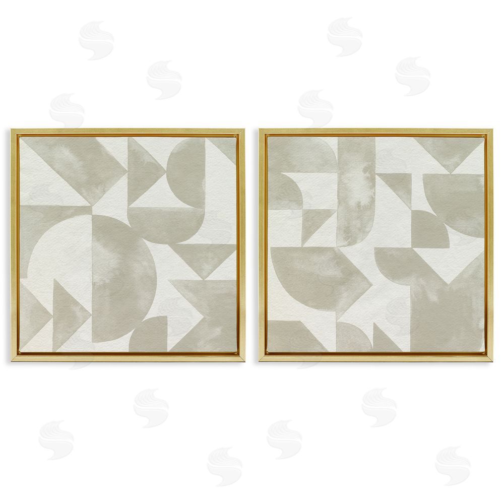 Grace Popp Abstract Geometric Triangle Shapes Painterly Gold Floating Frame Canvas Wall Art Print