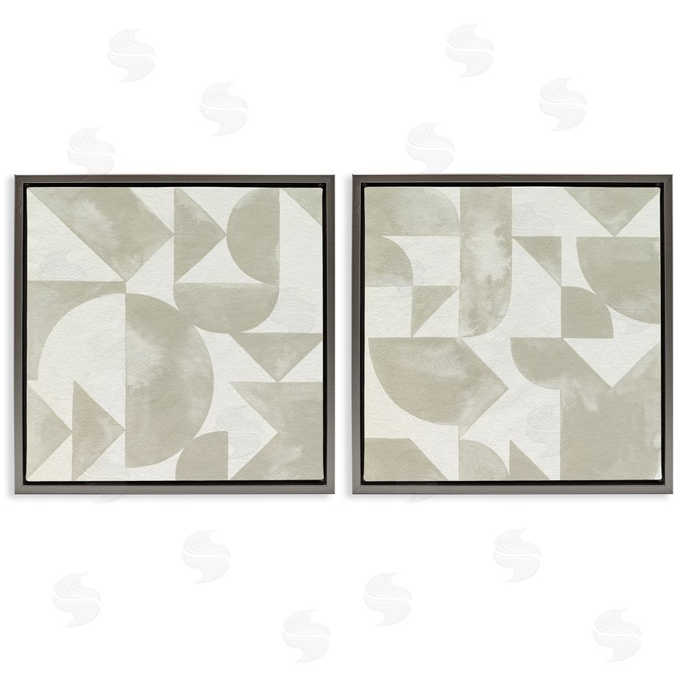 Grace Popp Abstract Geometric Triangle Shapes Painterly Gray Floating Frame Canvas Wall Art Print