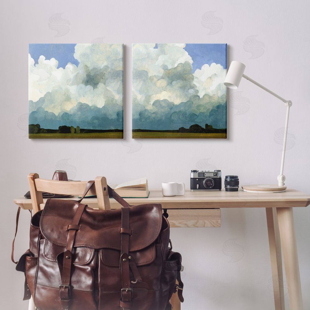 Emma Caroline Fluffy Clouds Countryside Sky Nature Canvas Wall Art Print in Room